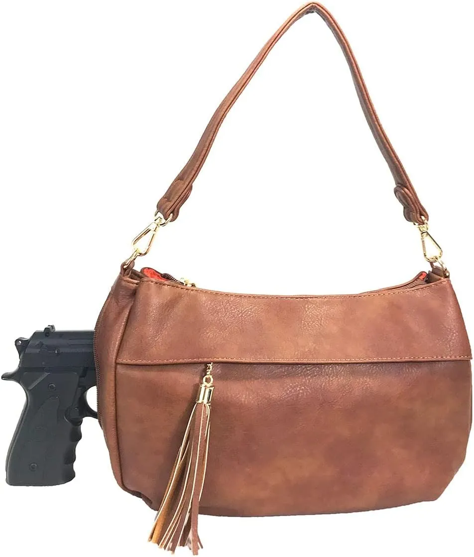 3 Compartments Tassel Locking CCW purse Small Locking Concealed Carry Crossbody Bag