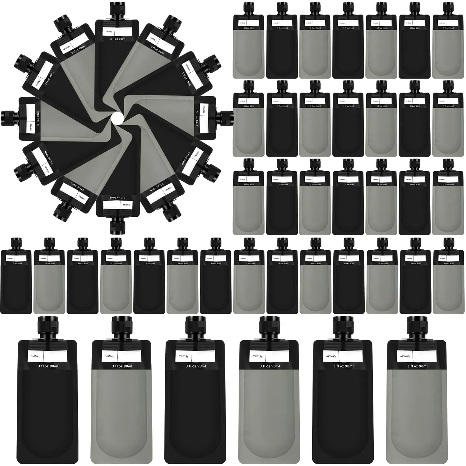 3 oz 60 Pack Leakproof Empty Squeeze Pouches Refillable Travel Size Containers Liquid Pouches for Toiletries TSA Approved Travel Lotion