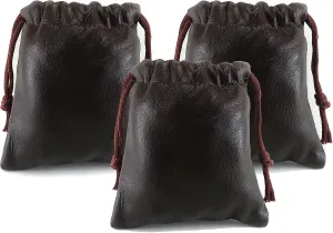 3 Pack Chalk Factory Lambskin Leather Drawstrings Pouch: Brown, 11.5cm X 11.5cm…