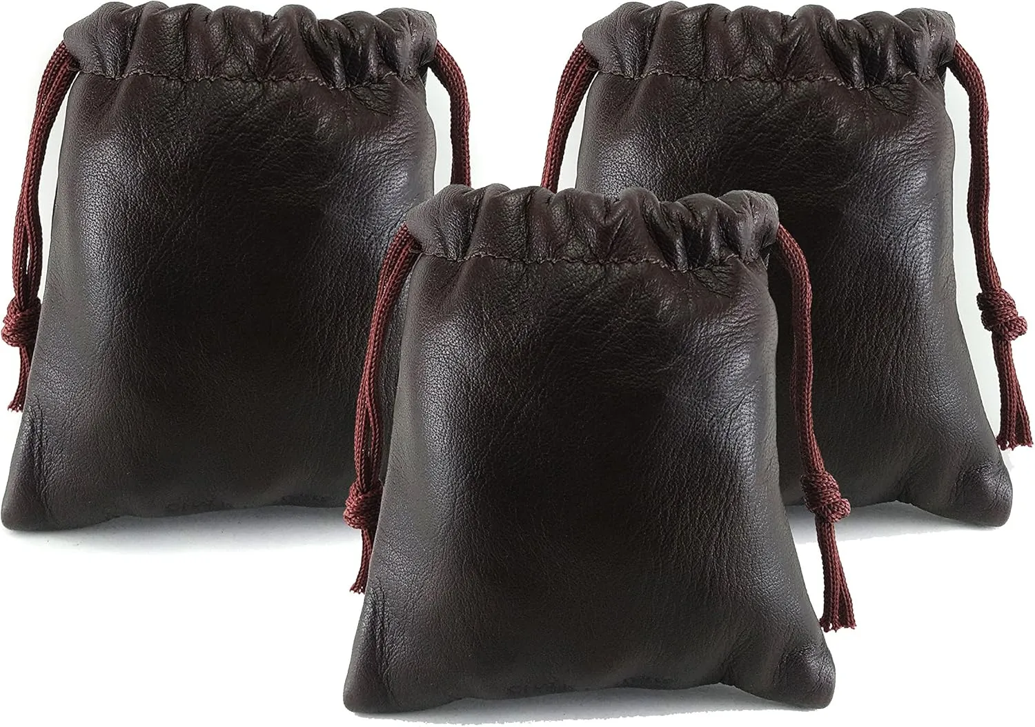 3 Pack Chalk Factory Lambskin Leather Drawstrings Pouch: Brown, 11.5cm X 11.5cm…