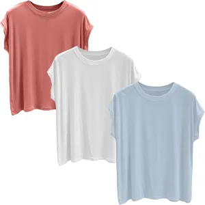 3 Pack Womens Cap Sleeve Crop Tops Cotton T Shirts Crewneck Loose Fit Short Sleeves Tee Summer Clothes 2025