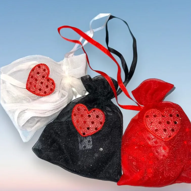 3 Pair Sequin Heart Thong Panty Bundle   Matching Cinch Pouches