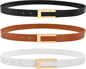 3 Pieces Skinny Leather Belts for Women, Ladies Adjustable PU Thin Waist Belts Retro Waistband for Dresses Pants Coat