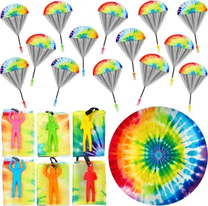 30 Pcs Tie Dye Parachute Toys Birthdays Party Game Favors Colorful Outdoor Soldiers Outdoor Flying Toys for Backyard Camping Party