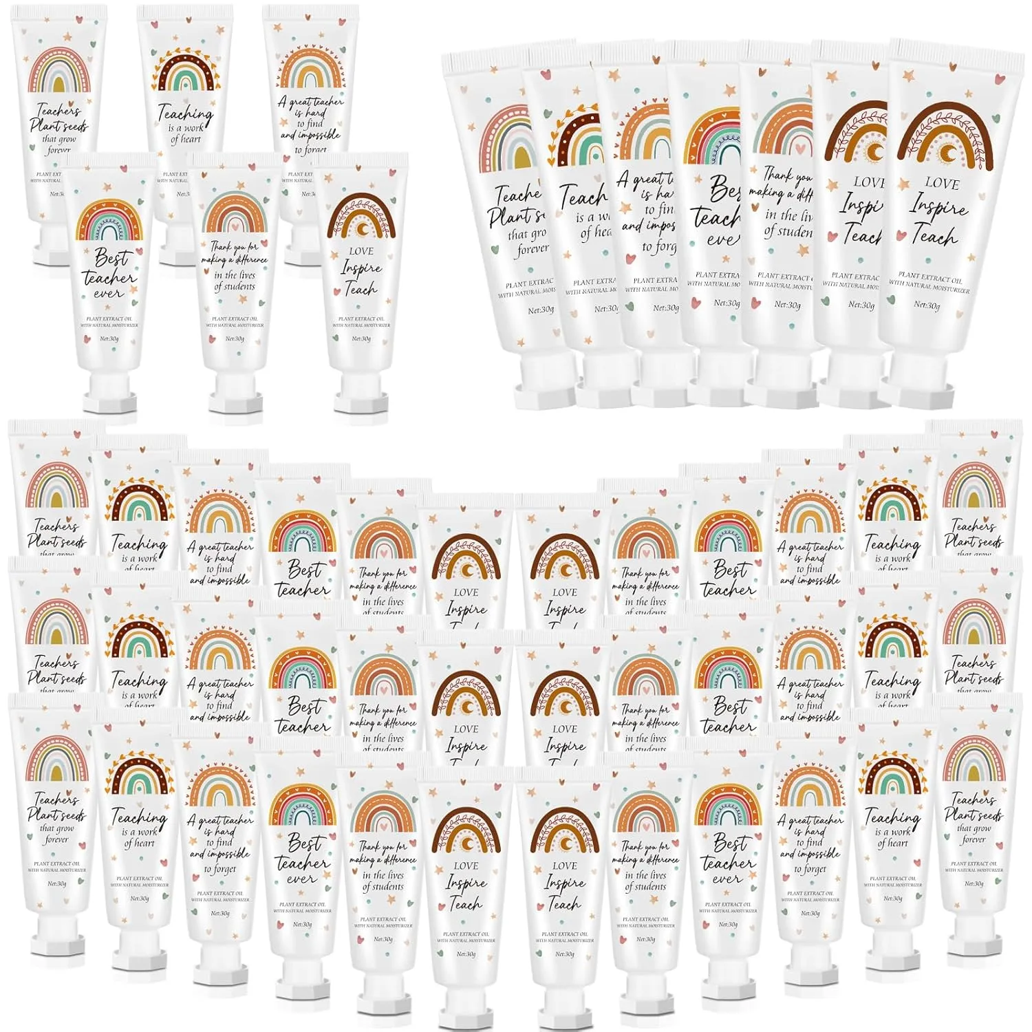 36 Pcs Graduation Teacher Appreciation Hand Cream Gifts Boho Rainbow 2025 End the Year Thank You Teacher Gifts for Women Travel Size Hand Lotion Cream Christmas Moisturizing