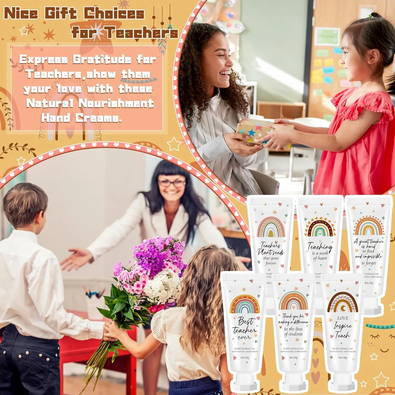 36 Pcs Graduation Teacher Appreciation Hand Cream Gifts Boho Rainbow 2025 End the Year Thank You Teacher Gifts for Women Travel Size Hand Lotion Cream Christmas Moisturizing