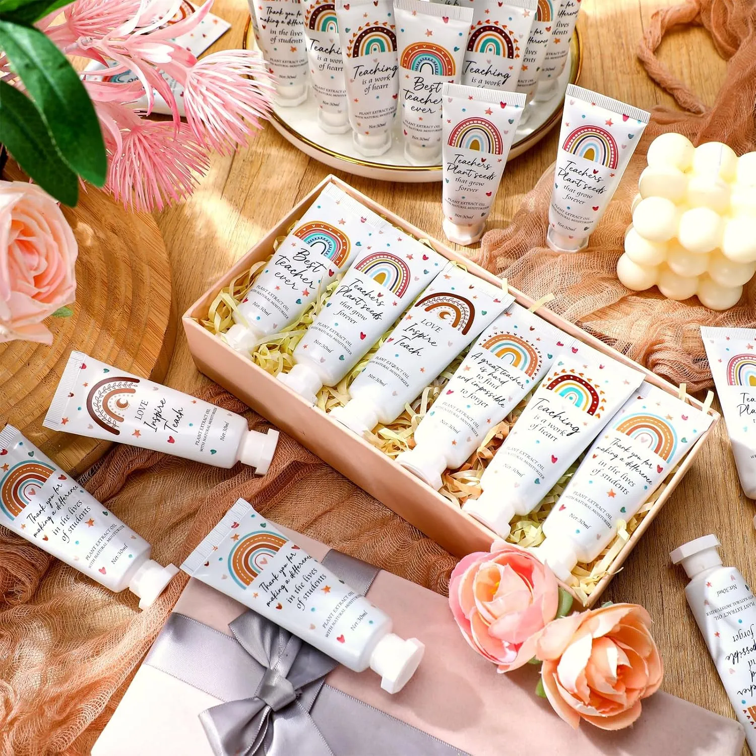 36 Pcs Graduation Teacher Appreciation Hand Cream Gifts Boho Rainbow 2025 End the Year Thank You Teacher Gifts for Women Travel Size Hand Lotion Cream Christmas Moisturizing