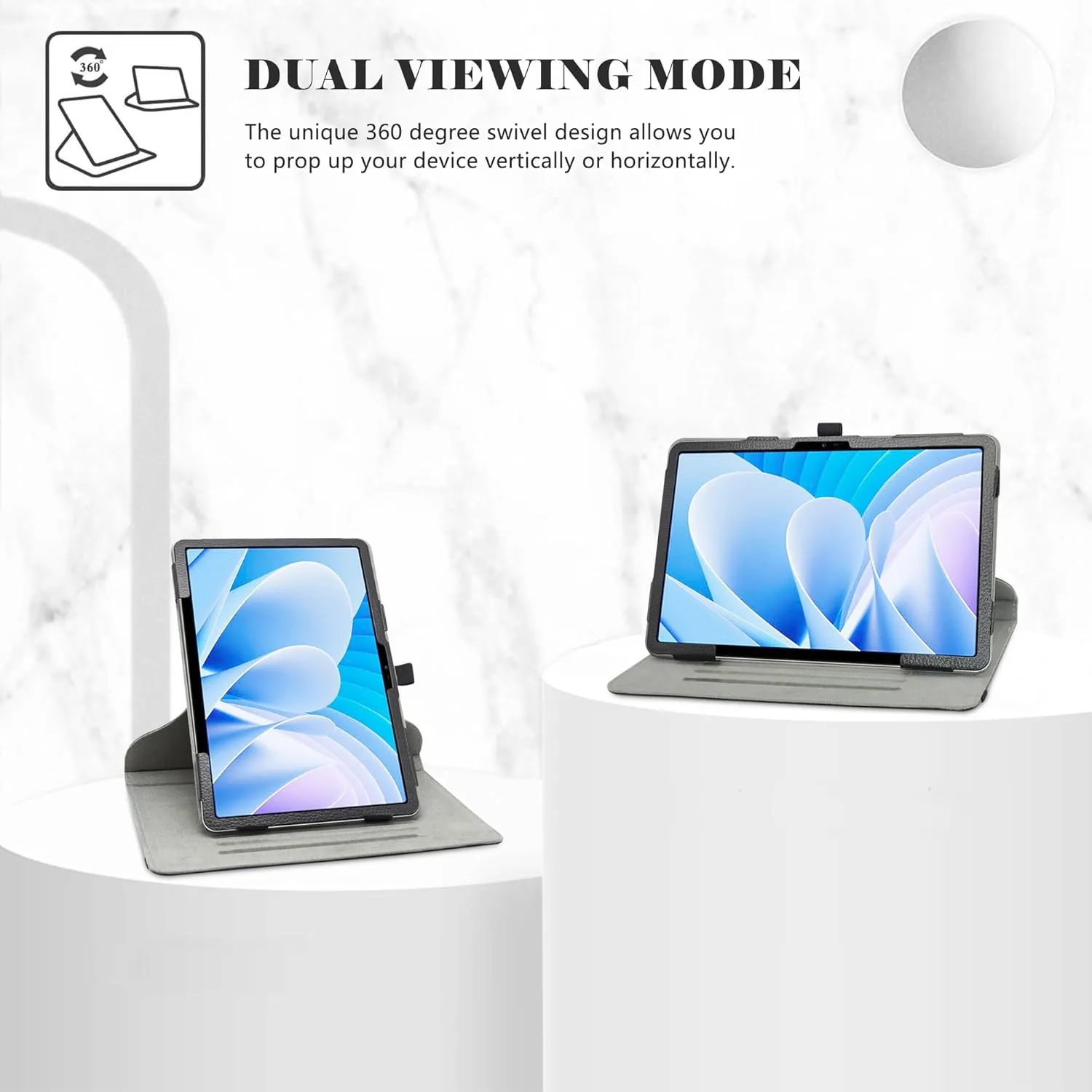 360 Degree Rotation Stand PU Cover for DOOGEE T30 Pro/Ultra, T30s, T35, T40 11" Tablet, Black
