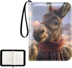 4 Pockets Trading Card Album Holder Book Folder Sports Card Binder Cute Donkey 400 Double Side Pockets for 3 Ring Binder Zipper