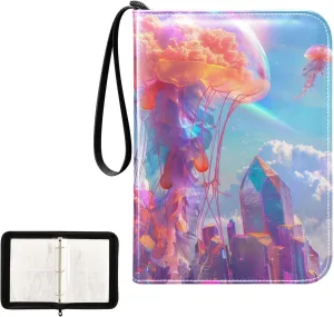 4 Pockets Trading Card Album Holder Book Folder Sports Card Binder Jellyfish Rainbow 400 Double Side Pockets for 3 Ring Binder Zipper