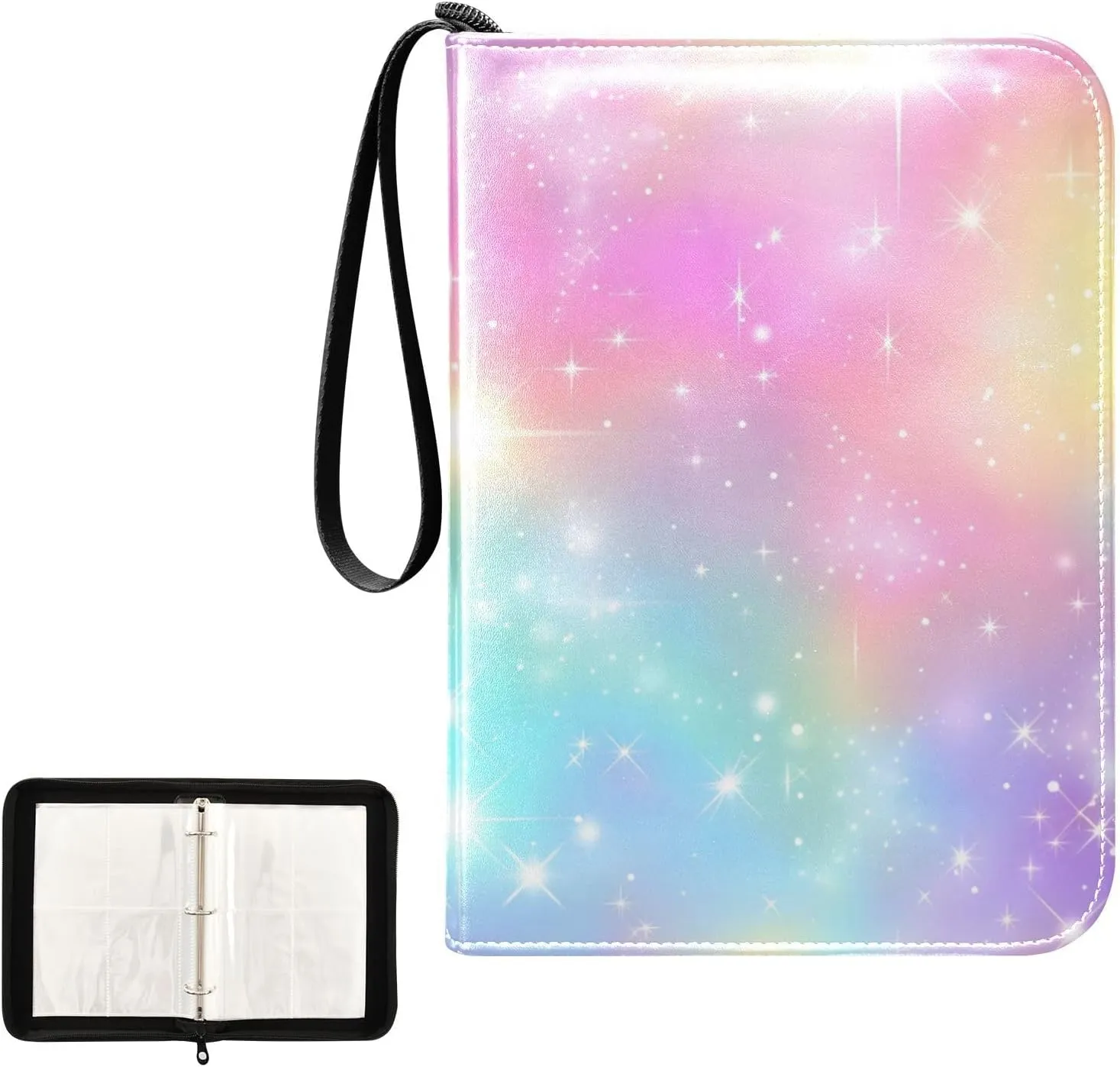 4 Pockets Trading Card Album Holder Book Folder Sports Card Binder Rainbow Color 1 400 Double Side Pockets for 3 Ring Binder Zipper