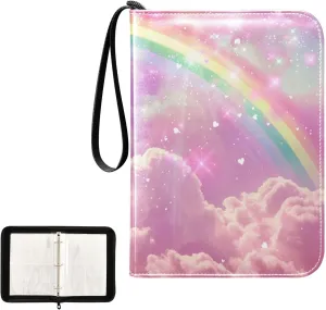 4 Pockets Trading Card Album Holder Book Folder Sports Card Binder Rainbow Pink Sky 400 Double Side Pockets for 3 Ring Binder Zipper