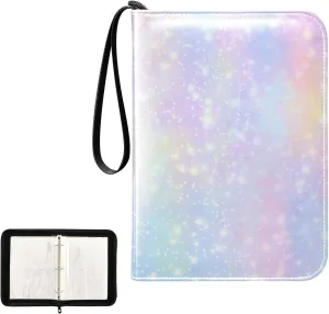4 Pockets Trading Card Album Holder Book Folder Sports Card Binder Rainbow Star Dust 400 Double Side Pockets for 3 Ring Binder Zipper