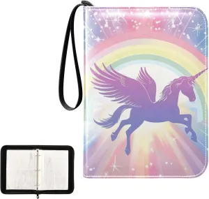4 Pockets Trading Card Album Holder Book Folder Sports Card Binder Rainbow Unicorn 1 400 Double Side Pockets for 3 Ring Binder Zipper
