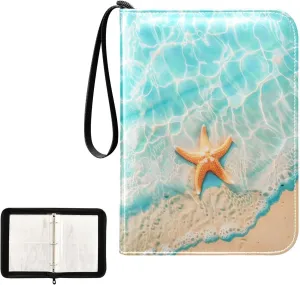 4 Pockets Trading Card Album Holder Book Folder Sports Card Binder Starfish Beach 400 Double Side Pockets for 3 Ring Binder Zipper