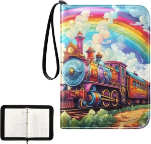 4 Pockets Trading Card Album Holder Book Folder Sports Card Binder Train Rainbow 400 Double Side Pockets for 3 Ring Binder Zipper