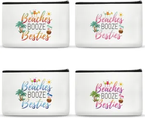 4Pcs Girls Trip Gifts Favors Makeup Bags Friendship for Women Beach Travel Essentials Beaches Booze Besties Beach Accessories Bachelorette Party Favors Birthday Christmas