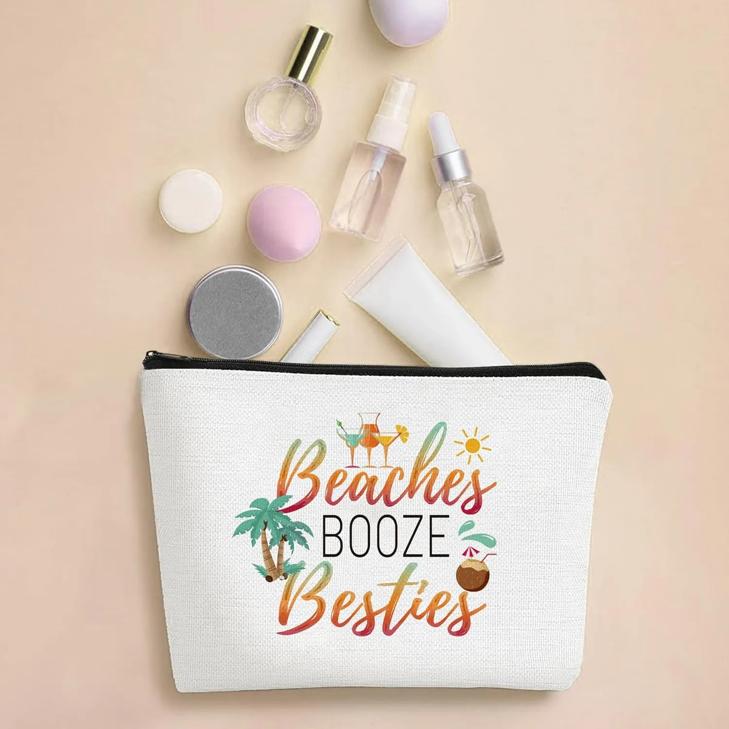 4Pcs Girls Trip Gifts Favors Makeup Bags Friendship for Women Beach Travel Essentials Beaches Booze Besties Beach Accessories Bachelorette Party Favors Birthday Christmas