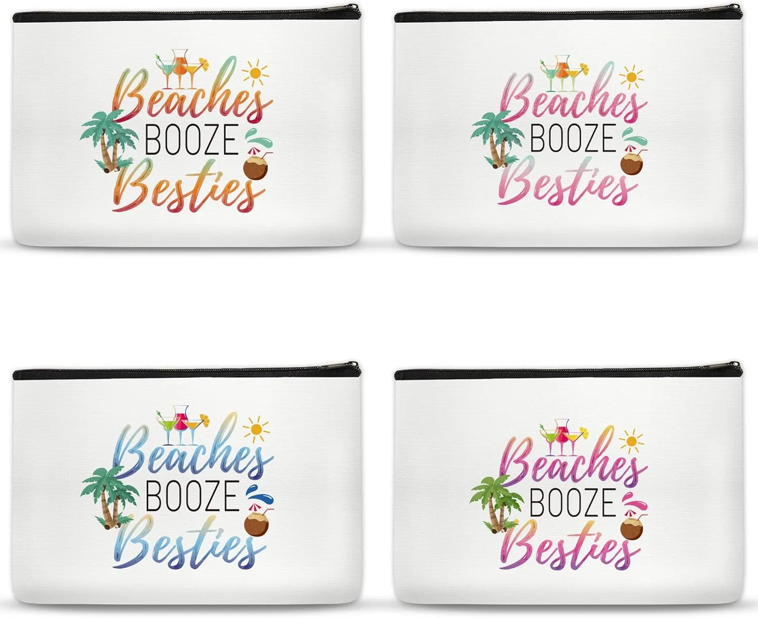 4Pcs Girls Trip Gifts Favors Makeup Bags Friendship for Women Beach Travel Essentials Beaches Booze Besties Beach Accessories Bachelorette Party Favors Birthday Christmas