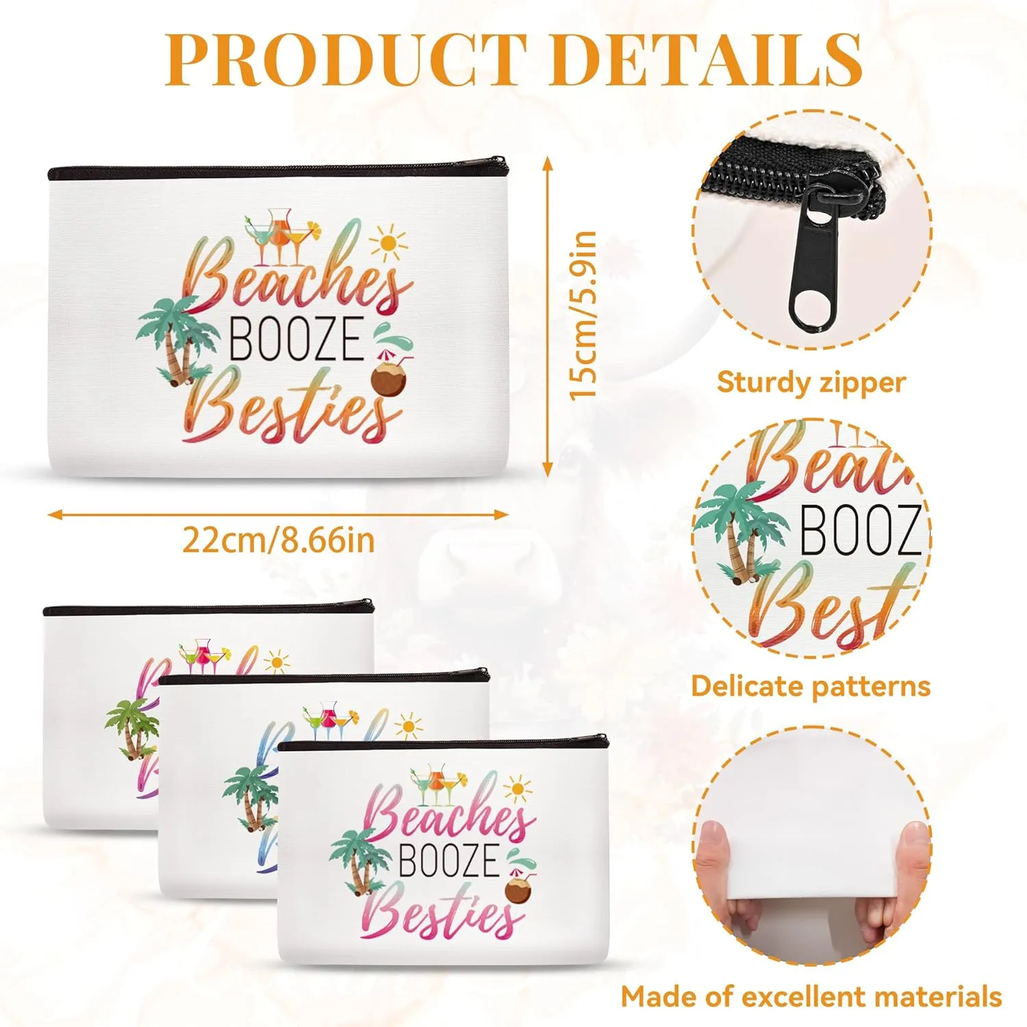 4Pcs Girls Trip Gifts Favors Makeup Bags Friendship for Women Beach Travel Essentials Beaches Booze Besties Beach Accessories Bachelorette Party Favors Birthday Christmas