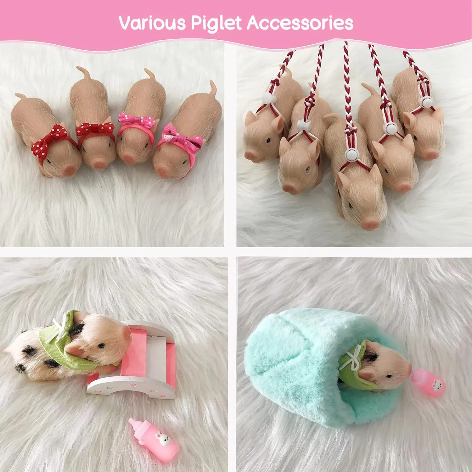 5 Inches Silicone Piglet, Soft Mini Realistic Silicone Animal, Gift Box with Piglet Accessories, Kids Lifelike Reborn Doll（Ella）