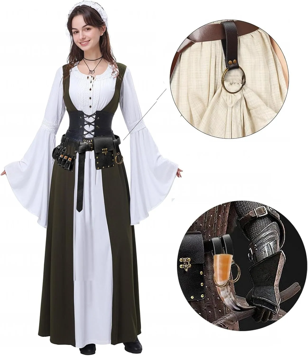 5 PCS Belt Pouch Waist Bag Retro Medieval Viking Leather Belt Magic Potion Bottle Renaissance Halloween Cosplay Costume Sets (C3-Black)