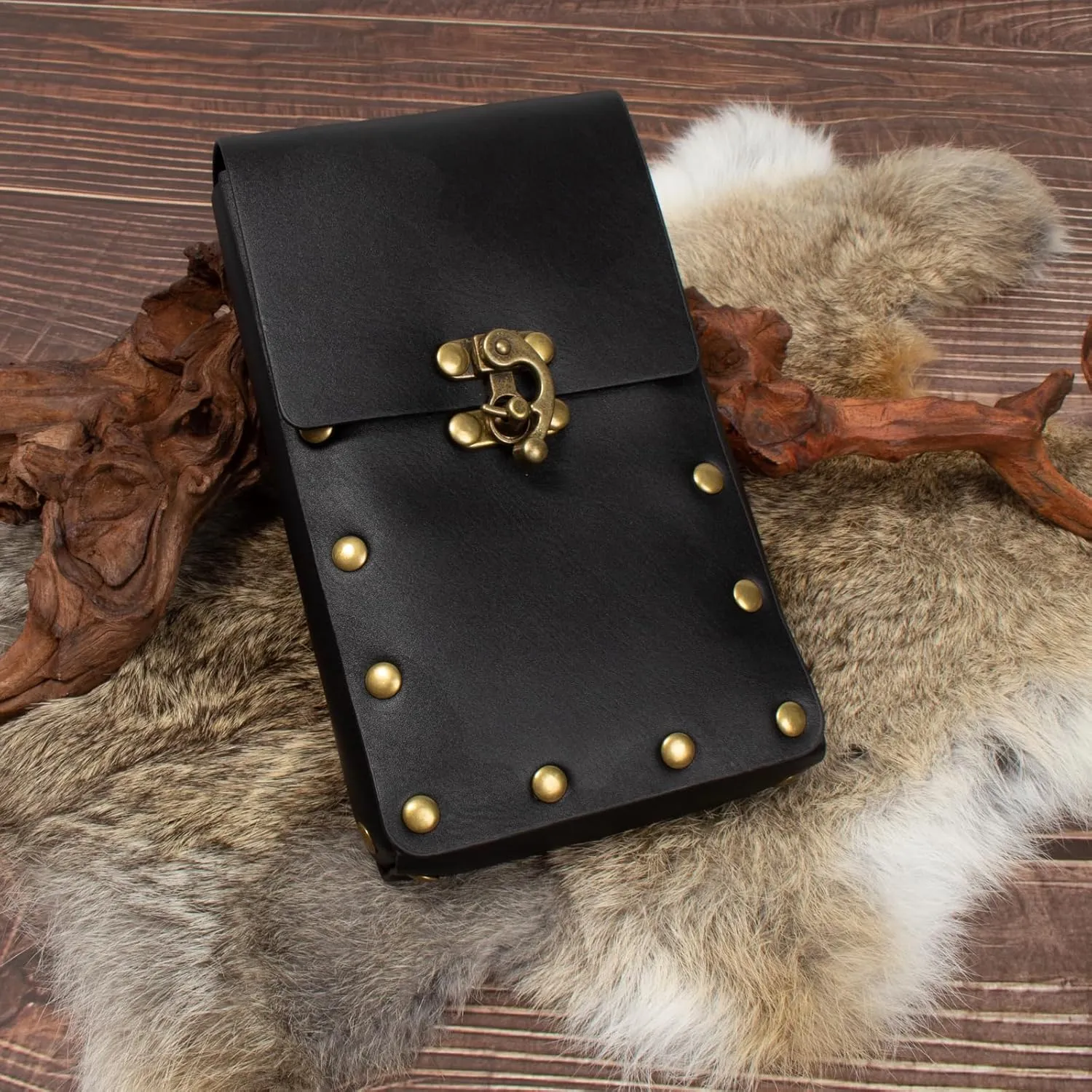 5 PCS Belt Pouch Waist Bag Retro Medieval Viking Leather Belt Magic Potion Bottle Renaissance Halloween Cosplay Costume Sets (C3-Black)