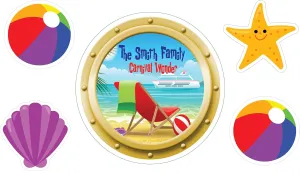 5 Piece Personalized Customized Porthole Beach Scene Cruise Door Magnets Decorations for your Stateroom Cabin Door, Fridge, Refrigerator, Desk, for Carnival Cruise