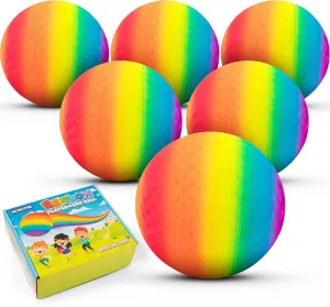 6 Pcs Rainbow Playground Balls for Kids, 5 Inch Small Kickball Dodgeballs, Mini Toy Ball Handball Set for Indoor & Outdoor Activities with Hand Pump
