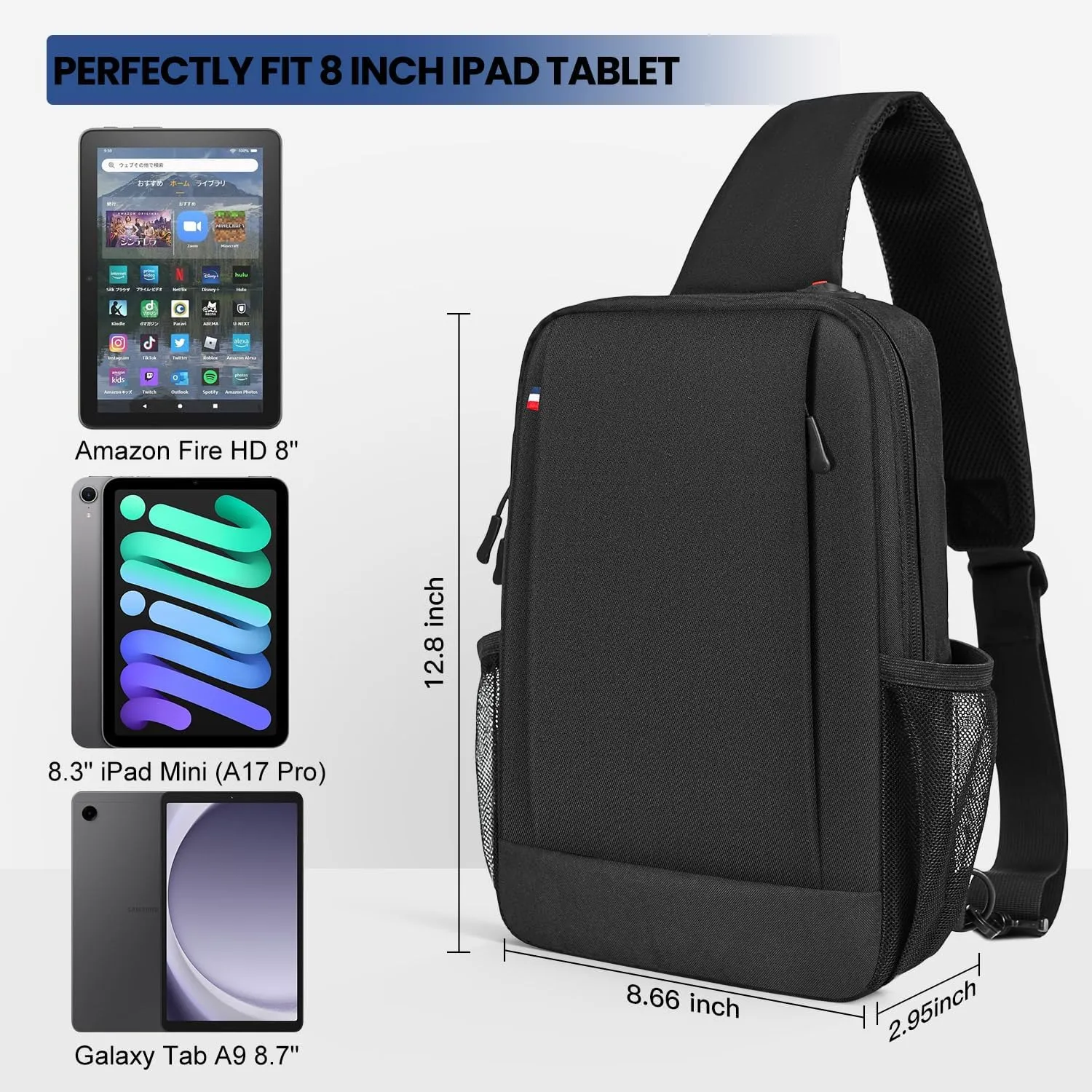 8 Inch Tablet Sleeve Carrying Shouler Bag Compatible with Amazon Fire HD 8 Tablet, 8.3" iPad Mini 7th 6th, 7.9 inch iPad Mini, Galaxy Tab A9 8.7 inch Pouch Travel Case