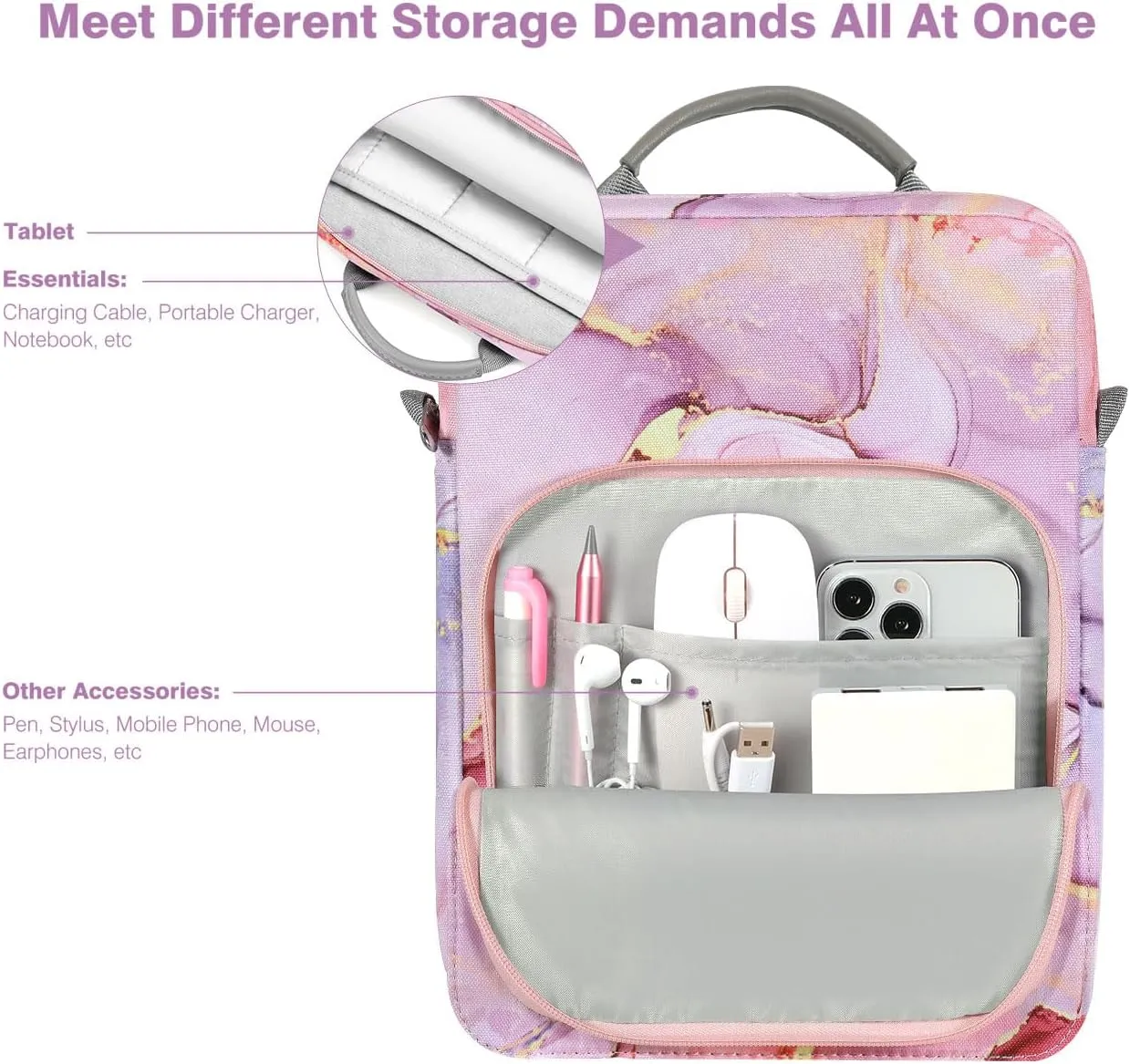 9-11 Inch Tablet Sleeve Bag Carrying Case with Shoulder Strap for iPad 10th Gen 10.9", iPad (A16) 11", iPad 9/8/7th 10.2", iPad Air/Pro 11", iPad Air 5/4, Galaxy Tab A9  Plus 11", Cloudy Pink