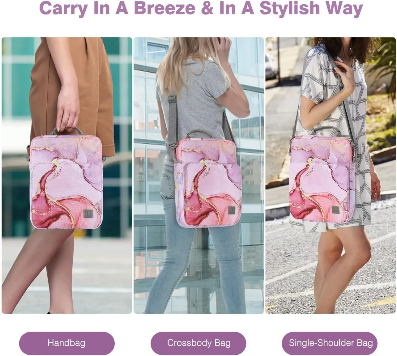 9-11 Inch Tablet Sleeve Bag Carrying Case with Shoulder Strap for iPad 10th Gen 10.9", iPad (A16) 11", iPad 9/8/7th 10.2", iPad Air/Pro 11", iPad Air 5/4, Galaxy Tab A9  Plus 11", Cloudy Pink
