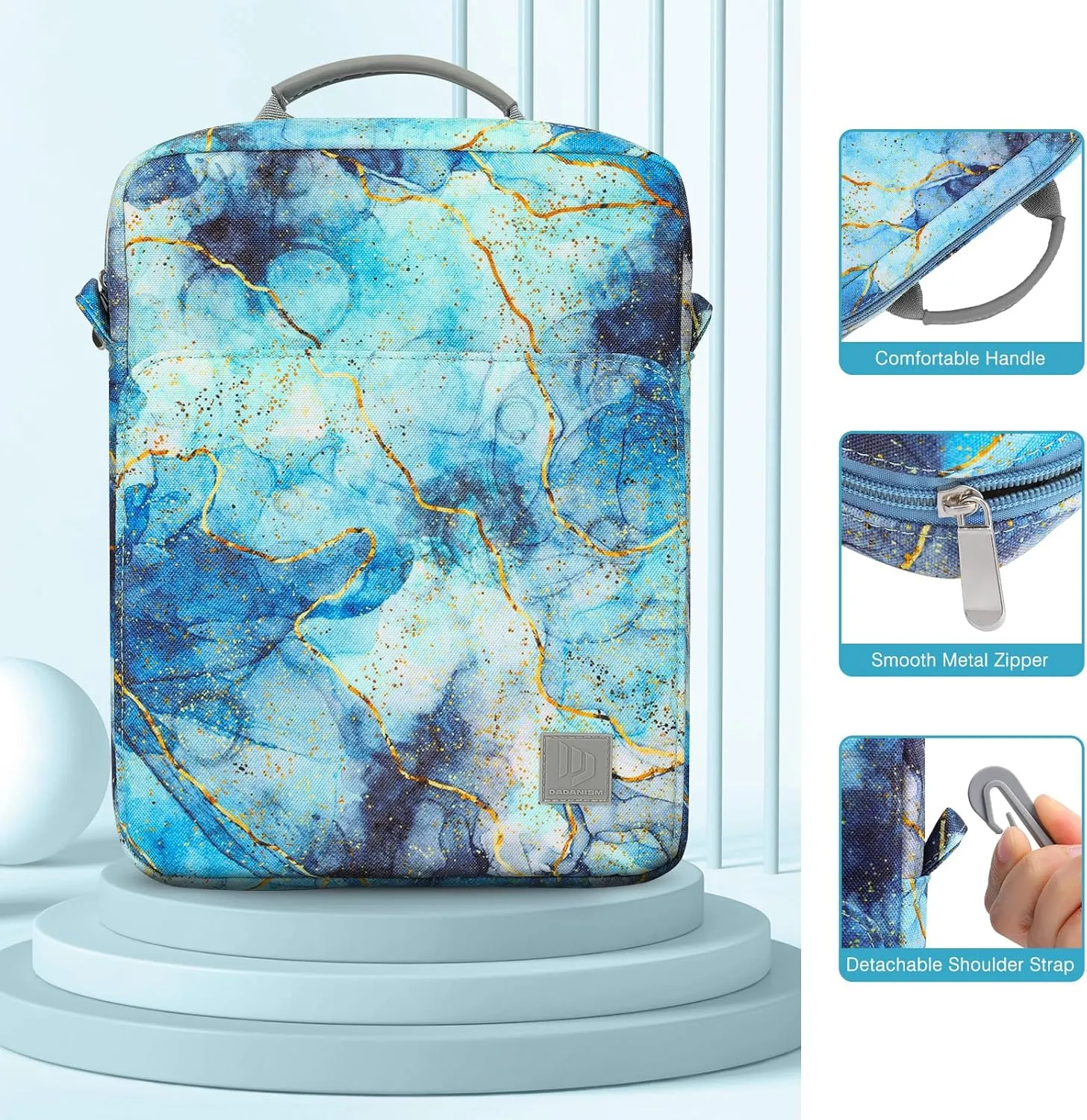 9-11 Inch Tablet Sleeve Bag Carrying Case with Shoulder Strap for iPad 10th Gen 10.9", iPad (A16) 11", iPad 9/8/7th 10.2", iPad Air/Pro 11", iPad Air 5/4, Galaxy Tab A9  Plus 11", Marble Blue