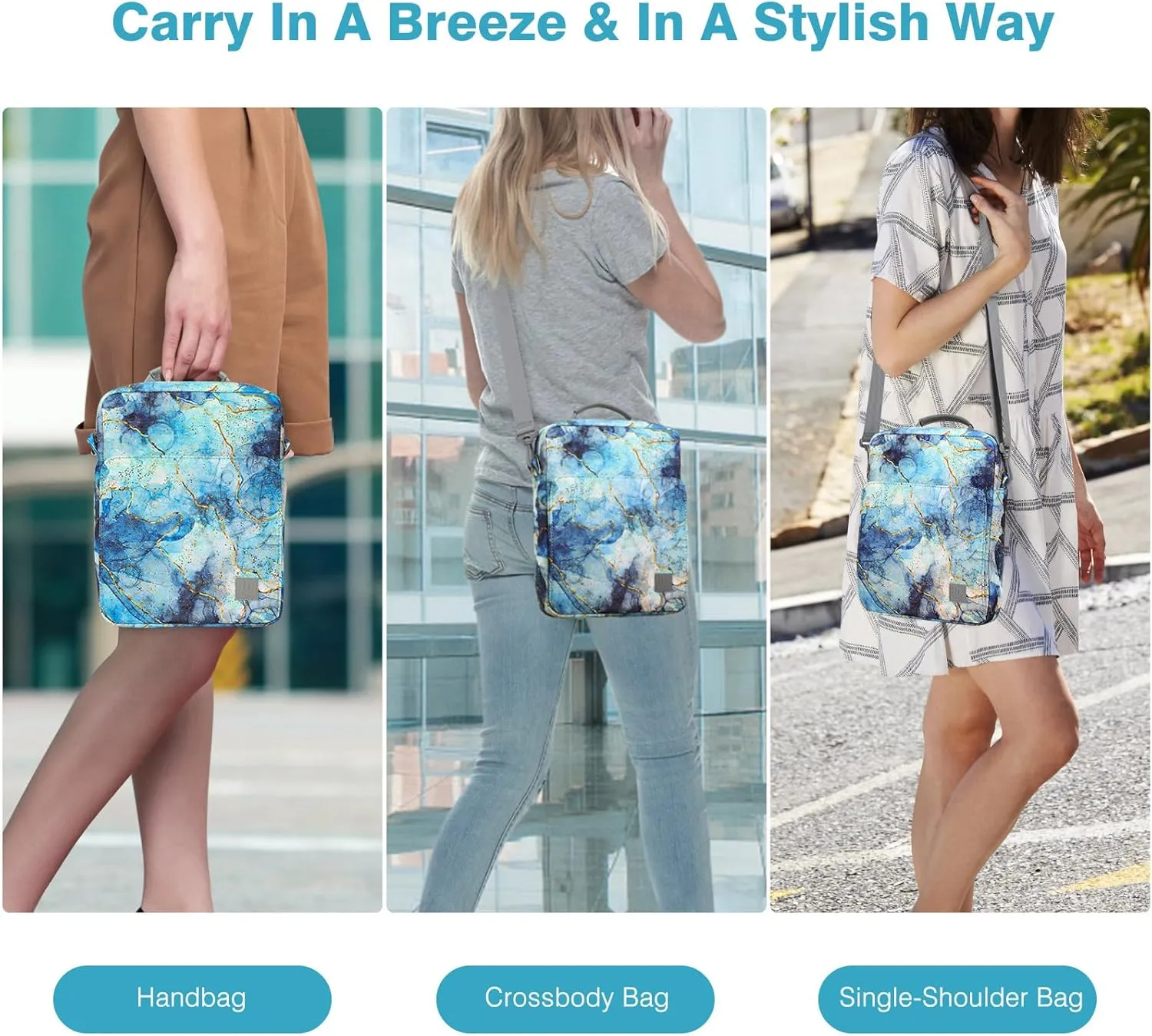9-11 Inch Tablet Sleeve Bag Carrying Case with Shoulder Strap for iPad 10th Gen 10.9", iPad (A16) 11", iPad 9/8/7th 10.2", iPad Air/Pro 11", iPad Air 5/4, Galaxy Tab A9  Plus 11", Marble Blue
