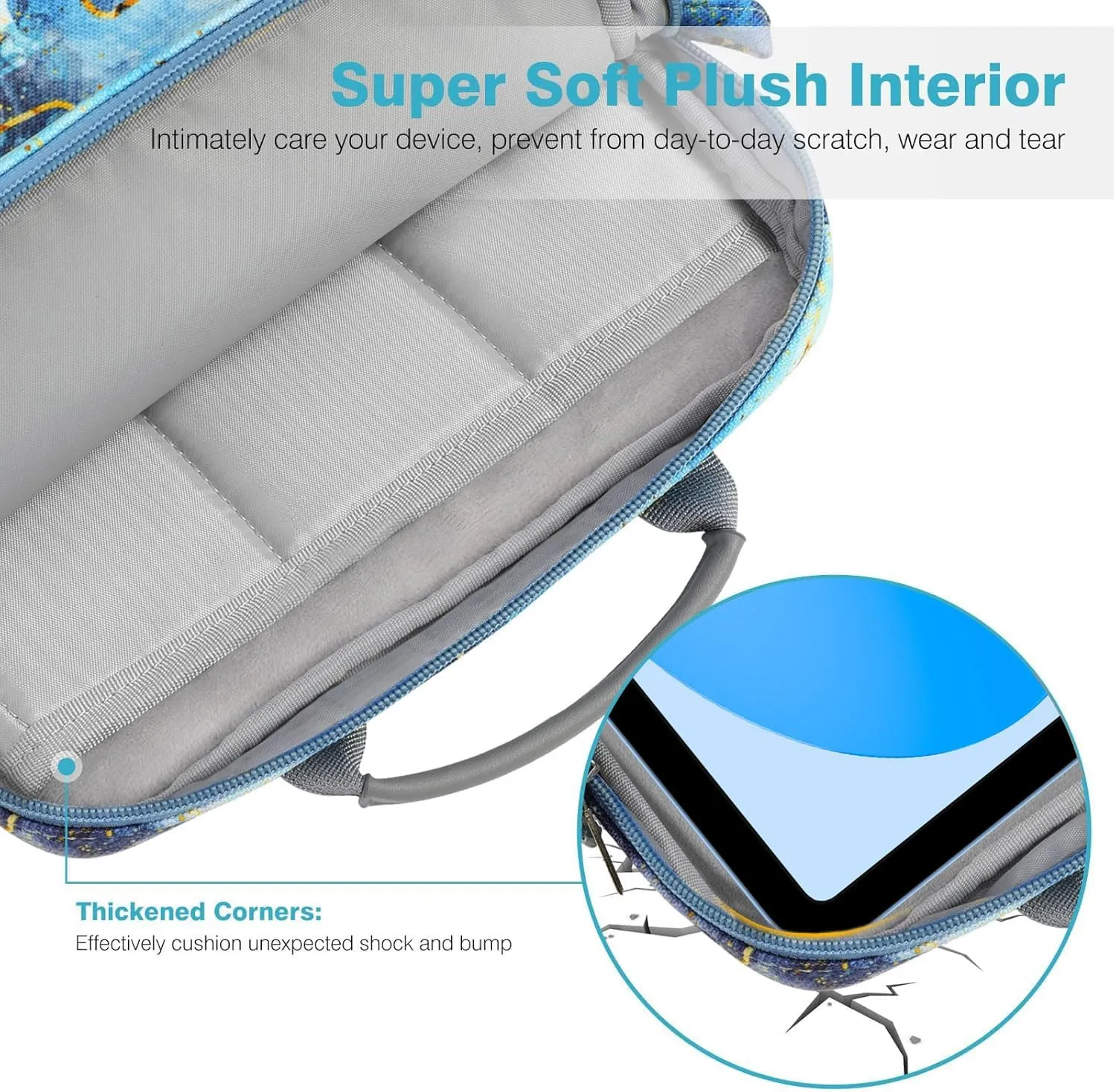 9-11 Inch Tablet Sleeve Bag Carrying Case with Shoulder Strap for iPad 10th Gen 10.9", iPad (A16) 11", iPad 9/8/7th 10.2", iPad Air/Pro 11", iPad Air 5/4, Galaxy Tab A9  Plus 11", Marble Blue