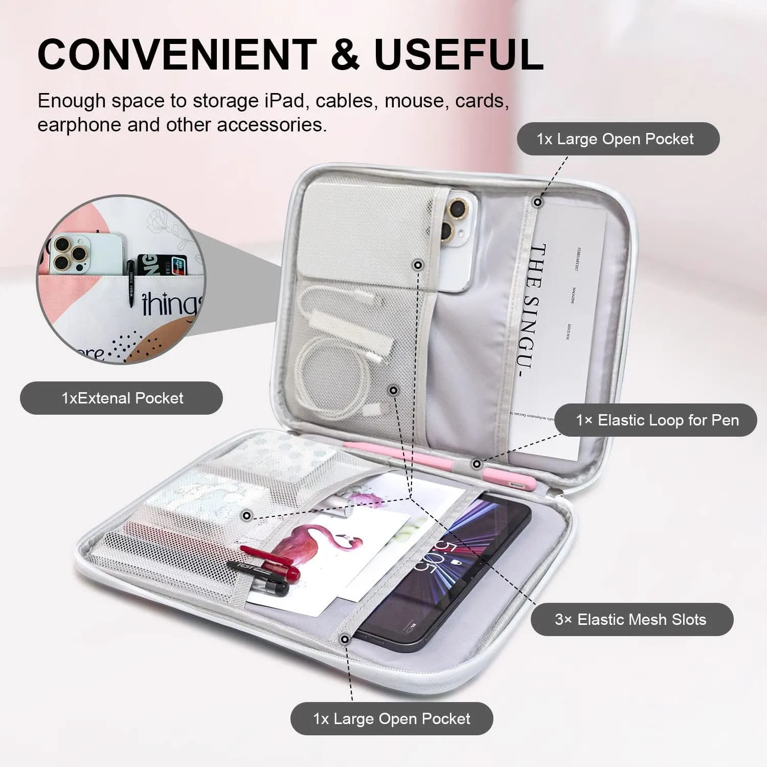 9-11 Inch Tablet Sleeve Bag Case for iPad Pro 11 M4/ Air 11" M2 2024, Air 5 4, iPad 10th/ 9th Gen, Tablet Carrier Organizer with Carrying Handle Shoulder Strap Pouch for Travel