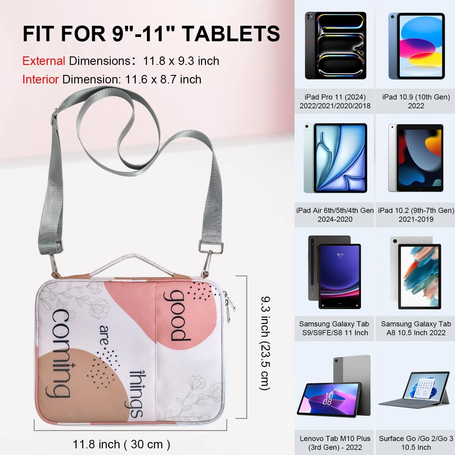 9-11 Inch Tablet Sleeve Bag Case for iPad Pro 11 M4/ Air 11" M2 2024, Air 5 4, iPad 10th/ 9th Gen, Tablet Carrier Organizer with Carrying Handle Shoulder Strap Pouch for Travel