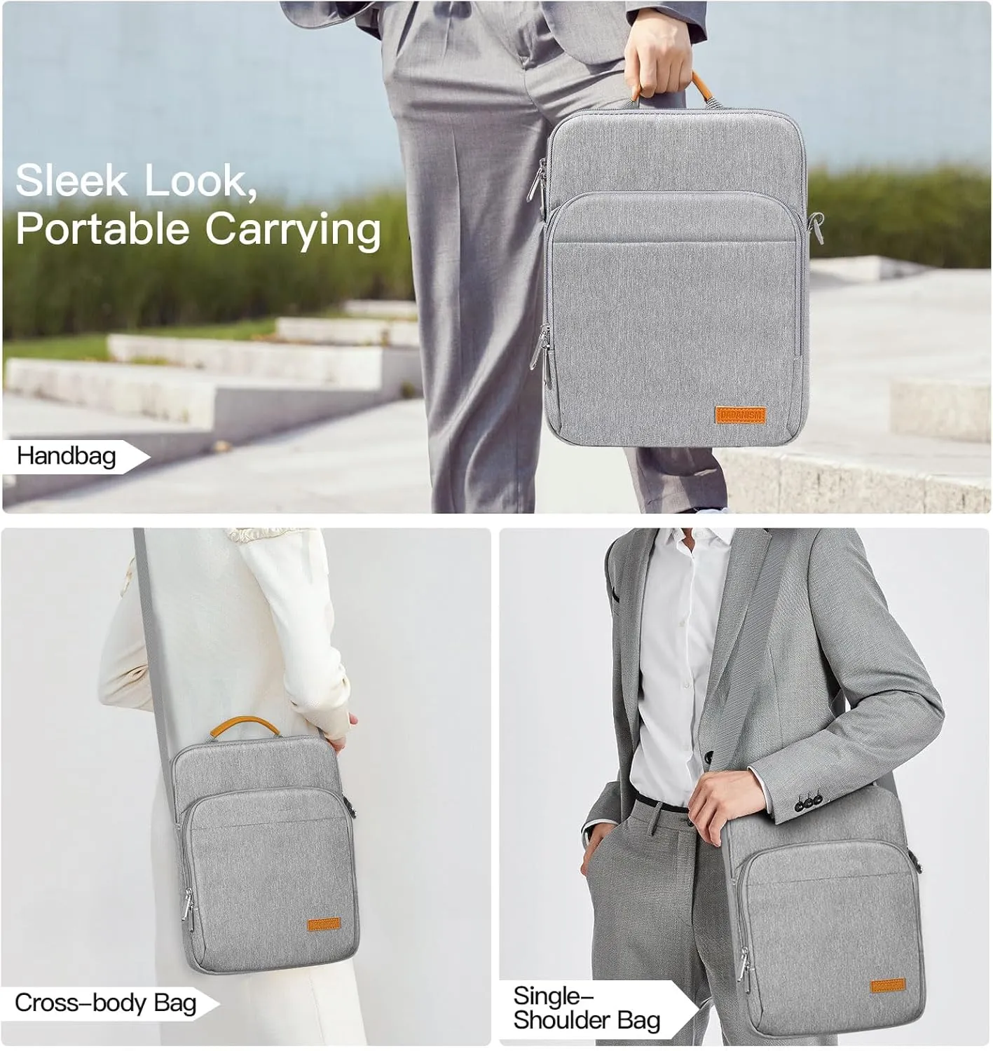 9-11 Inch Tablet Sleeve Bag with Shoulder Strap for iPad 10th Gen 10.9", iPad 9/8/7th Gen 10.2", iPad Air 11", iPad Pro 11" M4 M2, iPad Air5/4 10.9", Galaxy Tab A9  Plus 11"/S9 FE, Gray
