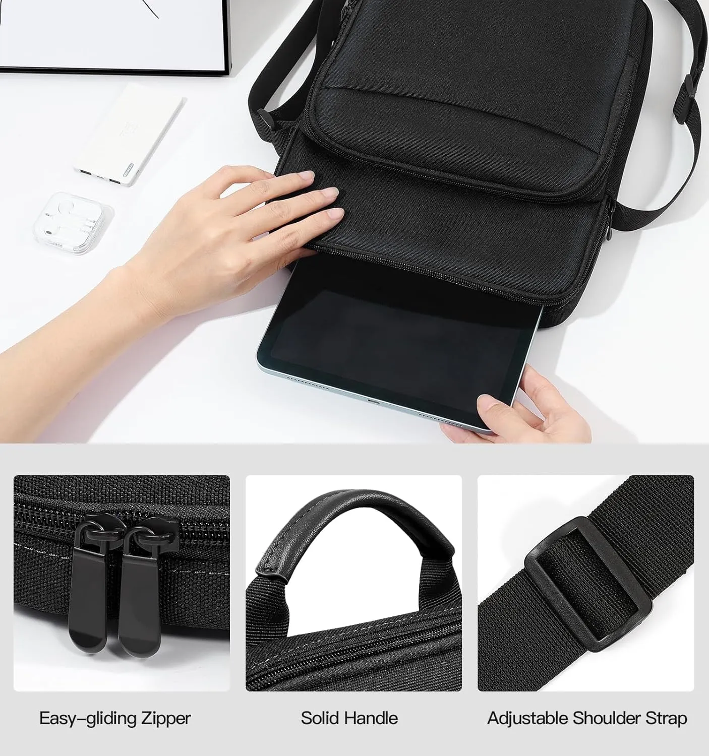 9-11 Inch Tablet Sleeve Bag with Shoulder Strap for iPad 10th Gen 10.9", iPad (A16) 11", iPad 9/8/7th Gen 10.2", iPad Air 11", iPad Pro 11", iPad Air5/4 10.9", Galaxy Tab A9  Plus 11",Black