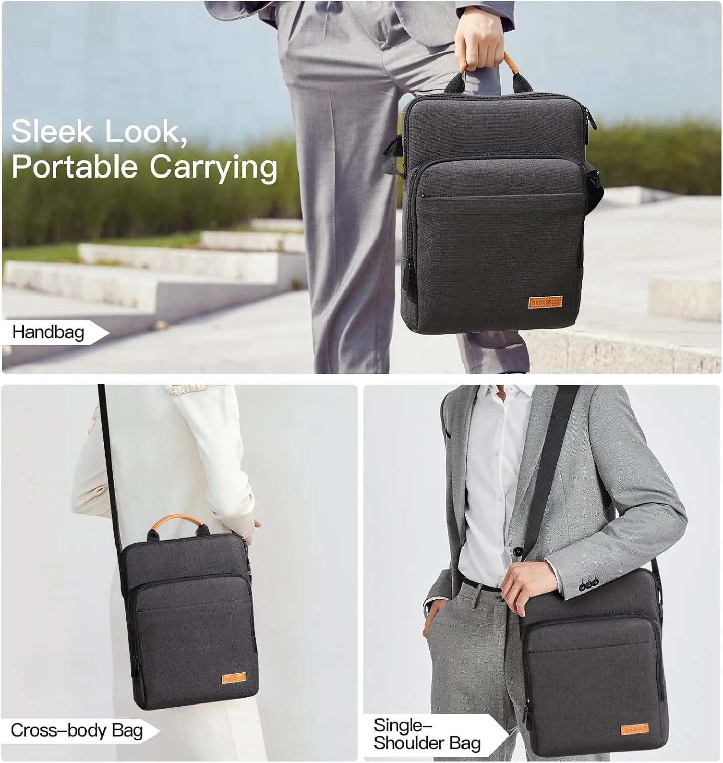 9-11 Inch Tablet Sleeve Bag with Shoulder Strap for iPad 10th Gen 10.9", iPad (A16) 11",iPad 9/8/7th Gen 10.2",iPad Air 11",iPad Pro 11",iPad Air5/4 10.9",Galaxy Tab A9  Plus 11",Black & Gray