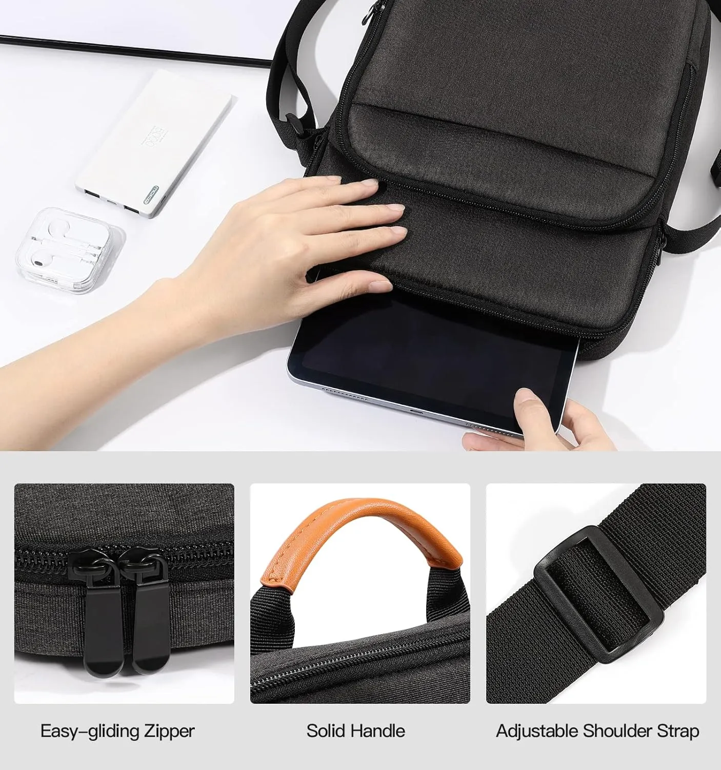 9-11 Inch Tablet Sleeve Bag with Shoulder Strap for iPad 10th Gen 10.9", iPad (A16) 11",iPad 9/8/7th Gen 10.2",iPad Air 11",iPad Pro 11",iPad Air5/4 10.9",Galaxy Tab A9  Plus 11",Black & Gray