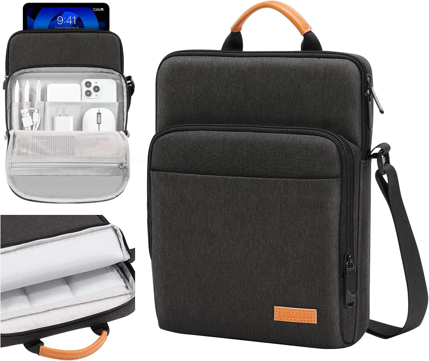 9-11 Inch Tablet Sleeve Bag with Shoulder Strap for iPad 10th Gen 10.9", iPad (A16) 11",iPad 9/8/7th Gen 10.2",iPad Air 11",iPad Pro 11",iPad Air5/4 10.9",Galaxy Tab A9  Plus 11",Black & Gray