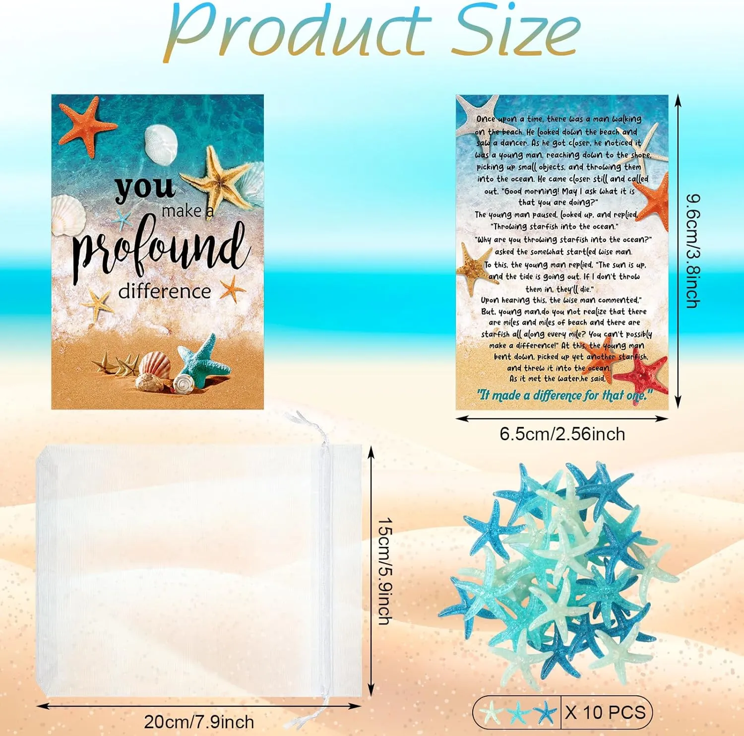 90 Pcs Starfish Story Gifts Mini Keepsake Appreciation Notecards Set Starfish Story Wallet Sized Cards Employee Gifts Drawstring Bags and Charms for Teacher Women Men(Stylish Style)