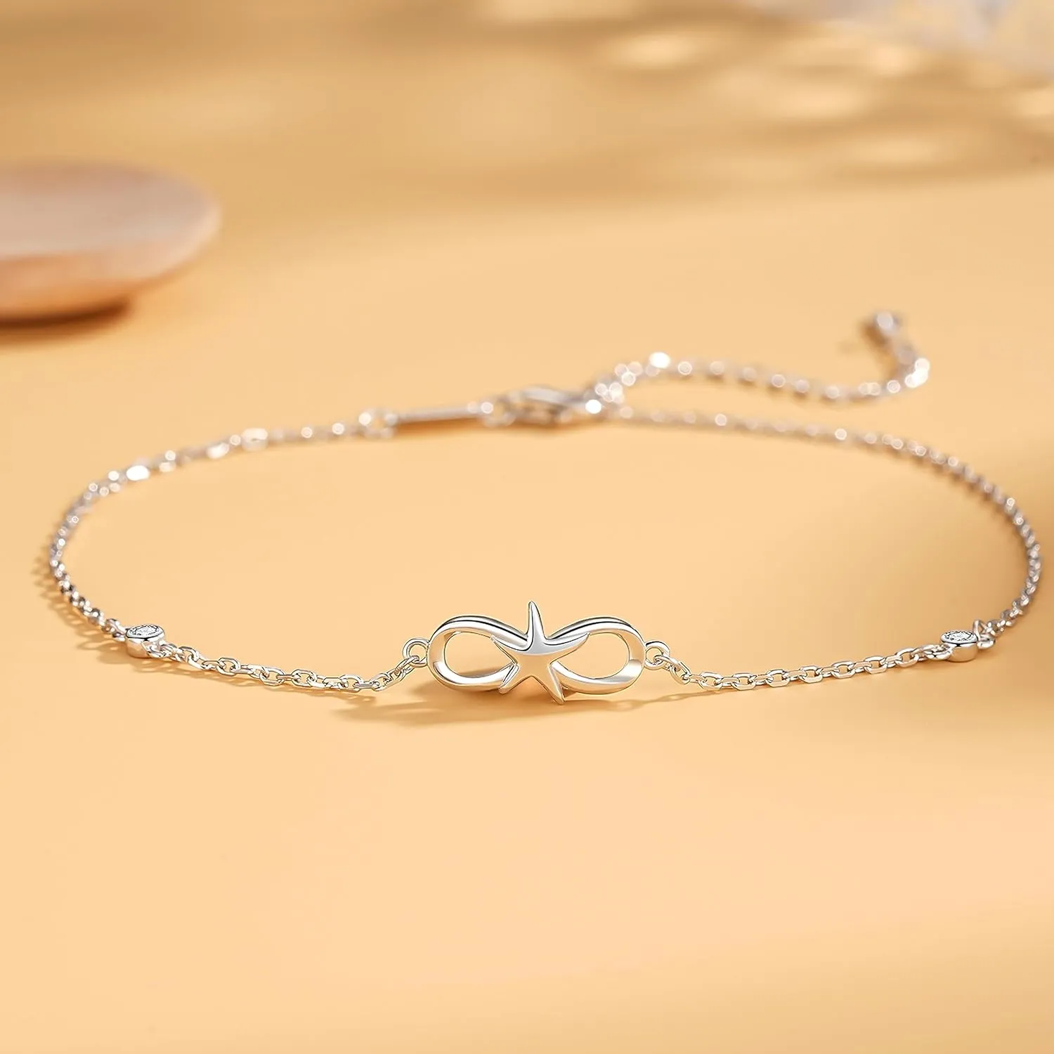 925 Sterling Silver Infinity Cross Anklet/Rose/Stethoscope/Starfish Dainty Anklet Adjustable Plus Size Large Bracelet Gift for Women Girls Birthday Christmas Gifts