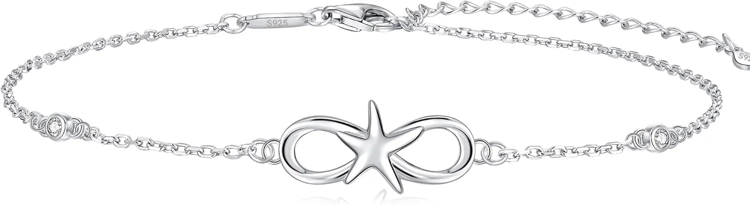 925 Sterling Silver Infinity Cross Anklet/Rose/Stethoscope/Starfish Dainty Anklet Adjustable Plus Size Large Bracelet Gift for Women Girls Birthday Christmas Gifts
