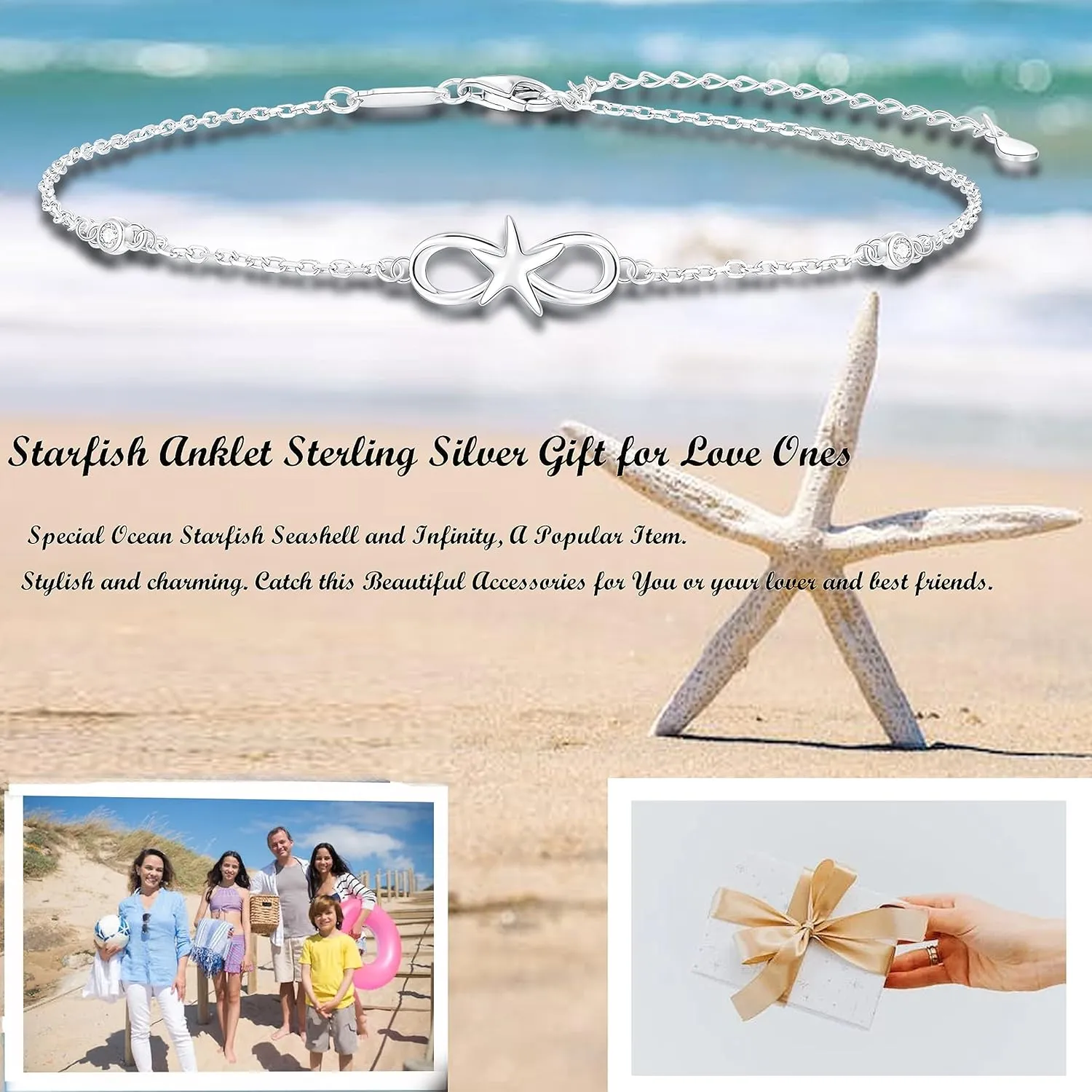 925 Sterling Silver Infinity Cross Anklet/Rose/Stethoscope/Starfish Dainty Anklet Adjustable Plus Size Large Bracelet Gift for Women Girls Birthday Christmas Gifts