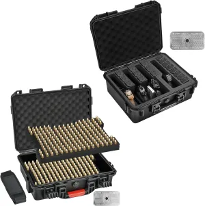 9mm Ammo Storage Box with Included Silica Gel Canister Handgun Case 4 Pistol Case & 17 Magazine, Heavy Duty Gun Hard shell - Shock Proof & Waterproof Pistol Cases