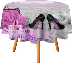 Abstract Tropical Summer Beach Tablecloths Round 60Inch Table Cloth,Abstract Makeup Theme High Heels Palm Trees Starfish Tablecloths Washable for Indoor Outdoor Table Cover