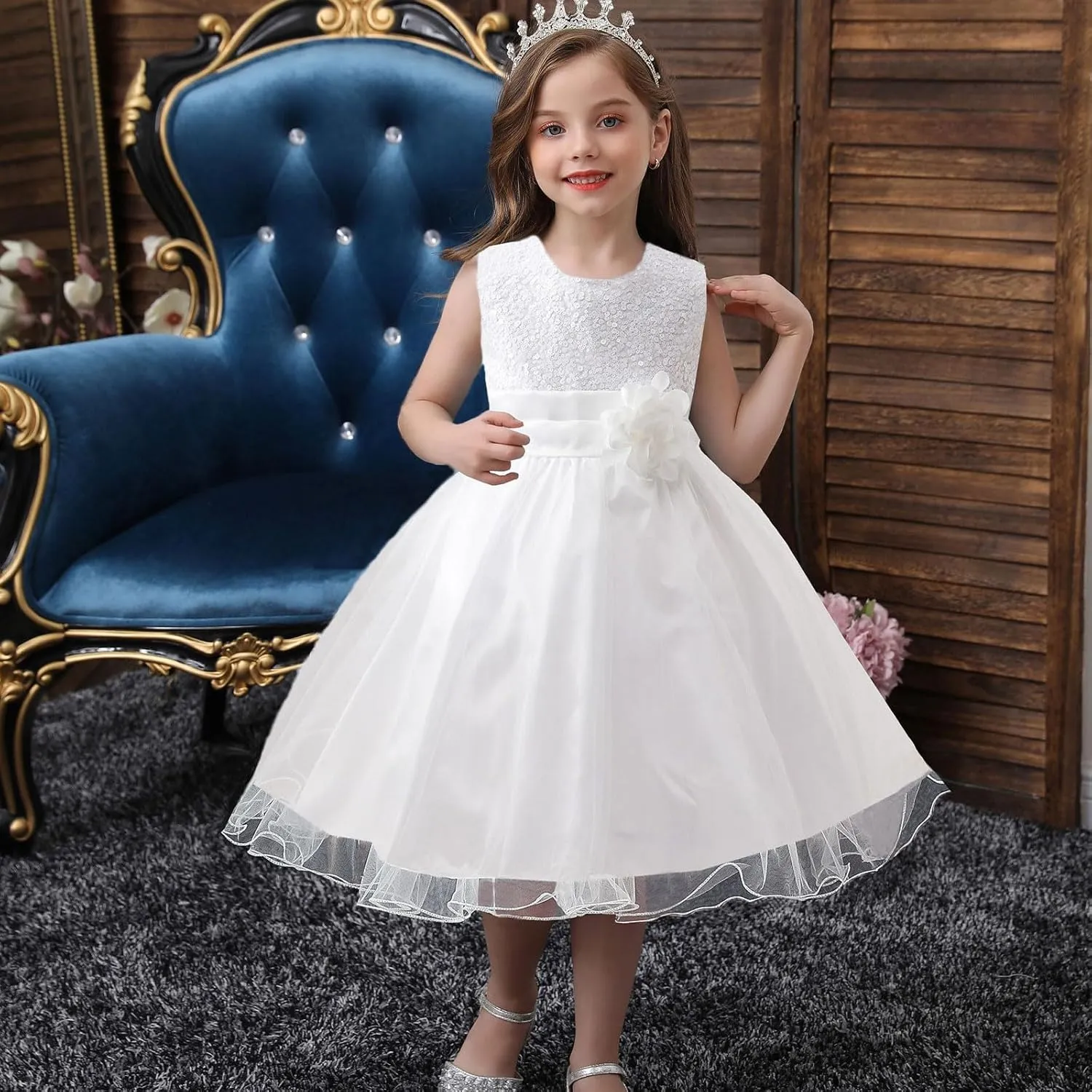 Acecharming Girls Dresses Sequin Flower Girls Party Dress Bridesmaid Ball Gown Wedding Tulle 3-10 Years