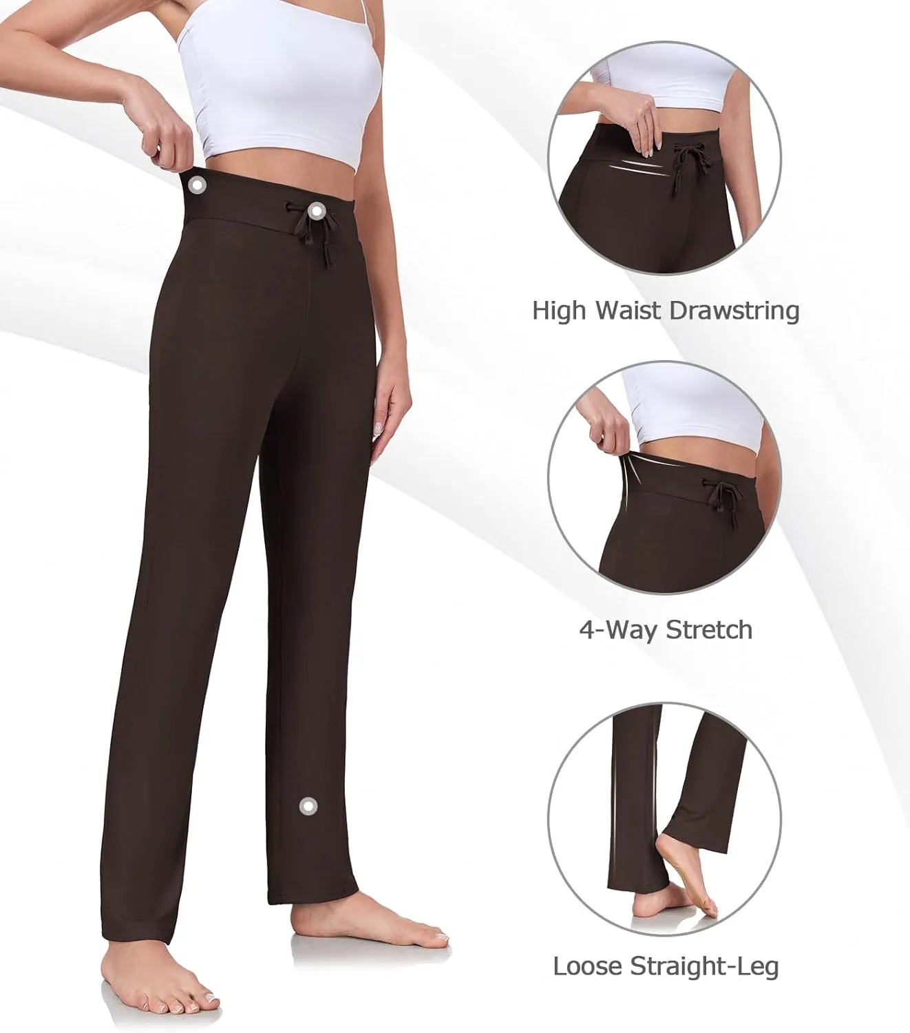 ADANIKI Women's Long Modal Comfy Drawstring Trousers Loose Straight-Leg for Yoga Running Sporting